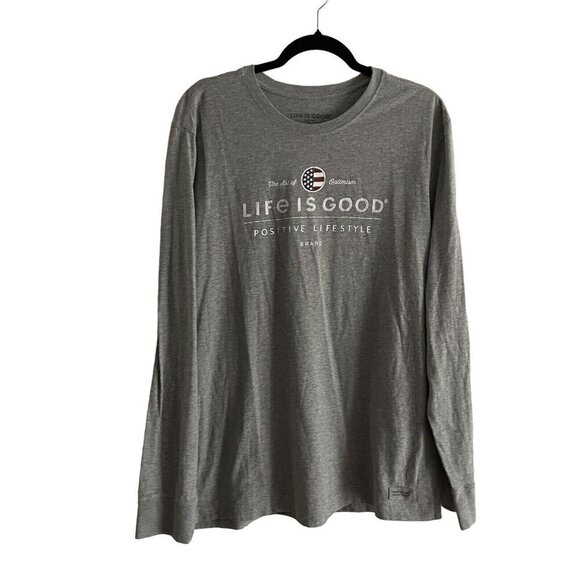 Life is Good Mens  L Gray Crusher Art Optimism Positive Lifestyle Flag L/S Tee - Picture 1 of 9